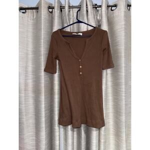 Free People Beach Ribbed Brown henley mini dress size small
